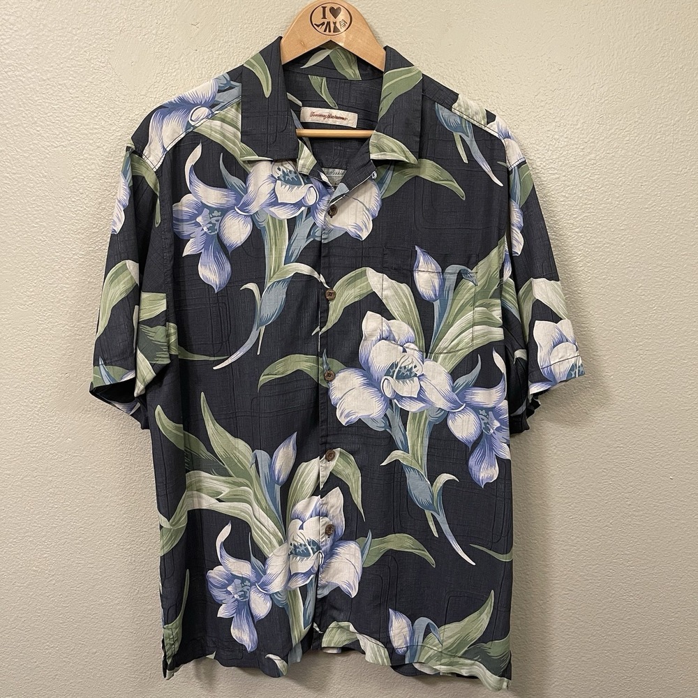 Tommy Bahama Men's Floral Silk Shirt Button Up Tropical Vacation Resort Size L